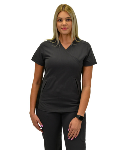 317 Excel 4-Way Stretch Mock Wrap Top